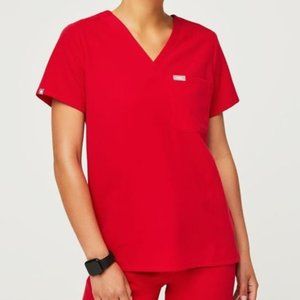 Figs Catarina Scrub Top- Pop Red